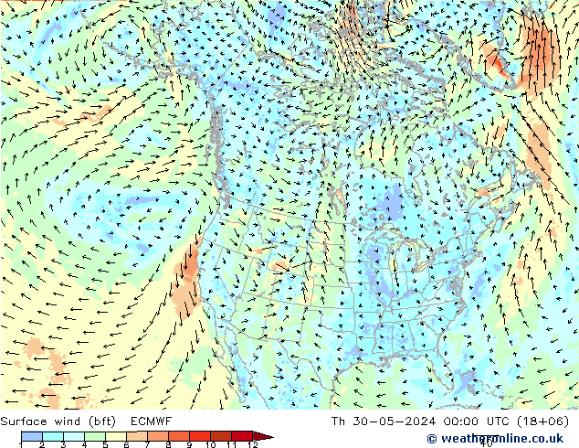 Vent 10 m (bft) ECMWF jeu 30.05.2024 00 UTC