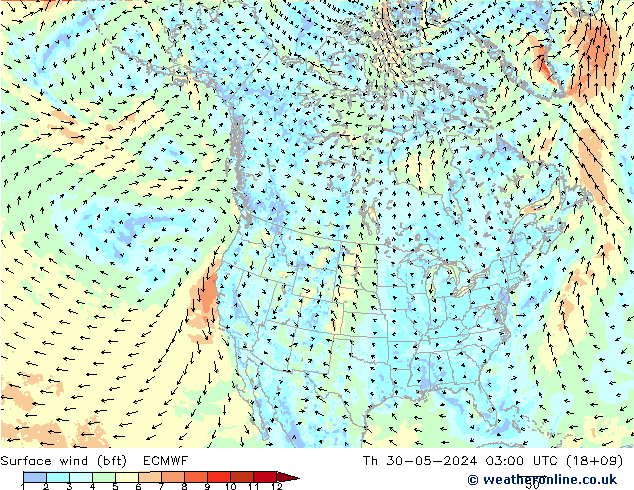  10 m (bft) ECMWF  30.05.2024 03 UTC