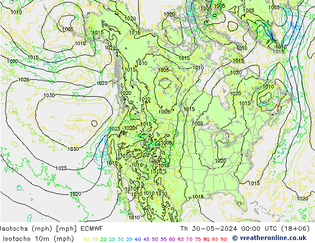 Isotachs (mph) ECMWF Th 30.05.2024 00 UTC