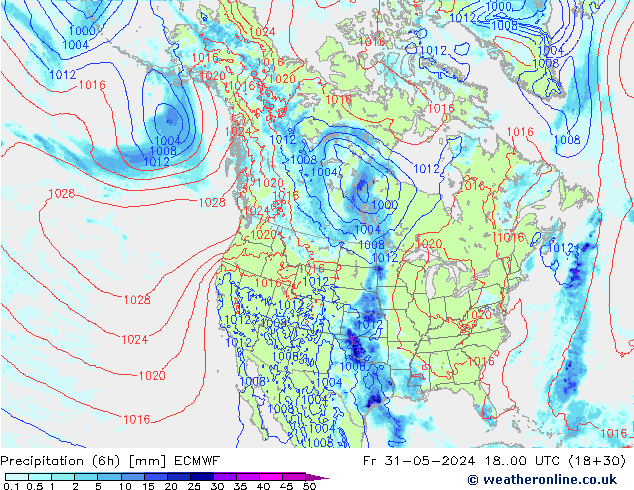 Z500/Rain (+SLP)/Z850 ECMWF Fr 31.05.2024 00 UTC