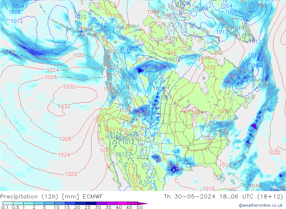 Precipitação (12h) ECMWF Qui 30.05.2024 06 UTC