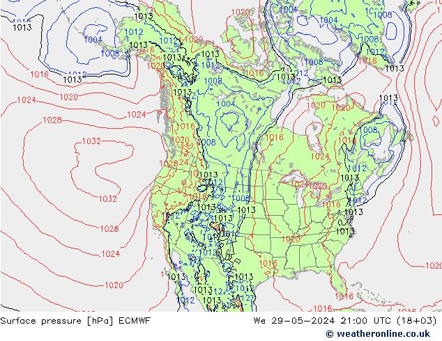 pressão do solo ECMWF Qua 29.05.2024 21 UTC