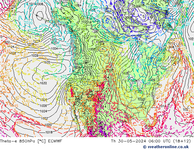 Theta-e 850hPa ECMWF Th 30.05.2024 06 UTC