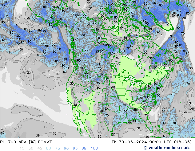 RH 700 hPa ECMWF Th 30.05.2024 00 UTC