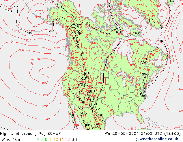 High wind areas ECMWF mié 29.05.2024 21 UTC