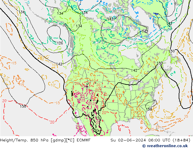 Yükseklik/Sıc. 850 hPa ECMWF Paz 02.06.2024 06 UTC