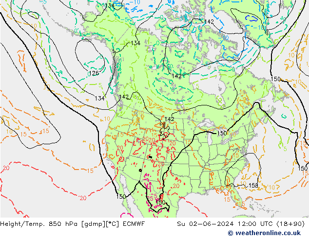 Height/Temp. 850 hPa ECMWF Dom 02.06.2024 12 UTC