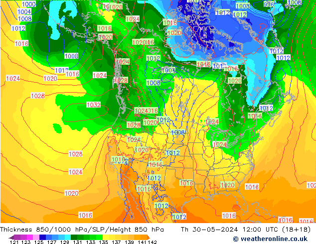 850-1000 hPa Kalınlığı ECMWF Per 30.05.2024 12 UTC