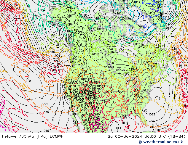 Theta-e 700hPa ECMWF  02.06.2024 06 UTC