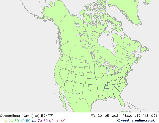 Streamlines 10m ECMWF We 29.05.2024 18 UTC