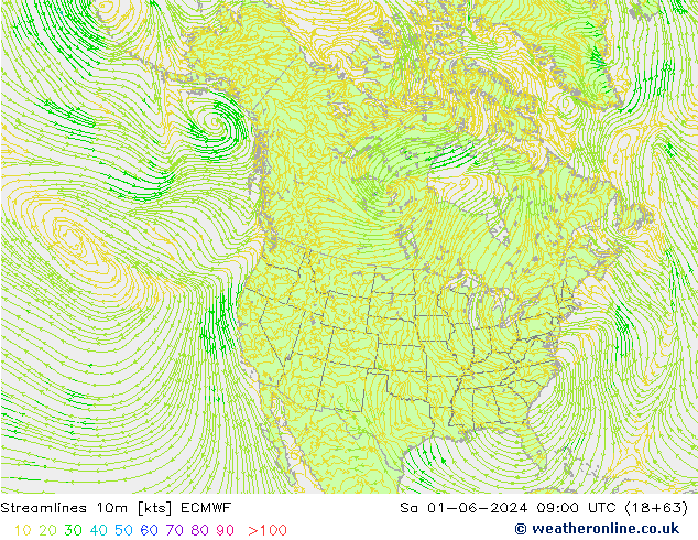 Stroomlijn 10m ECMWF za 01.06.2024 09 UTC