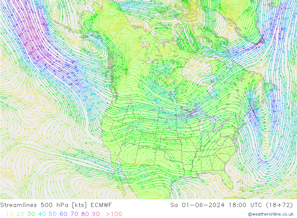 Stromlinien 500 hPa ECMWF Sa 01.06.2024 18 UTC