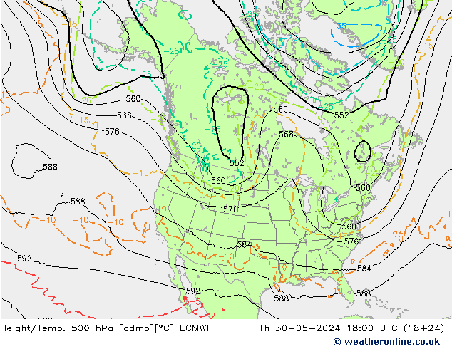 Z500/Rain (+SLP)/Z850 ECMWF czw. 30.05.2024 18 UTC