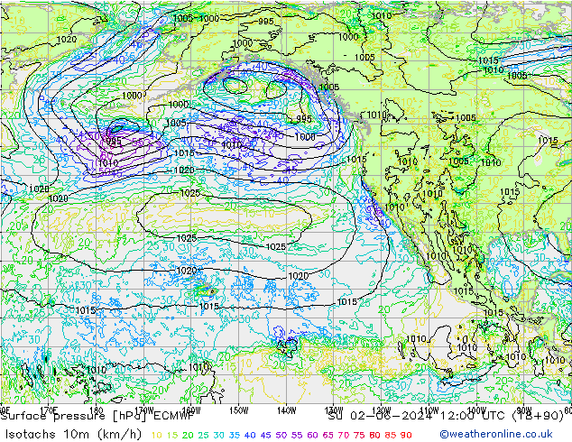 Eşrüzgar Hızları (km/sa) ECMWF Paz 02.06.2024 12 UTC