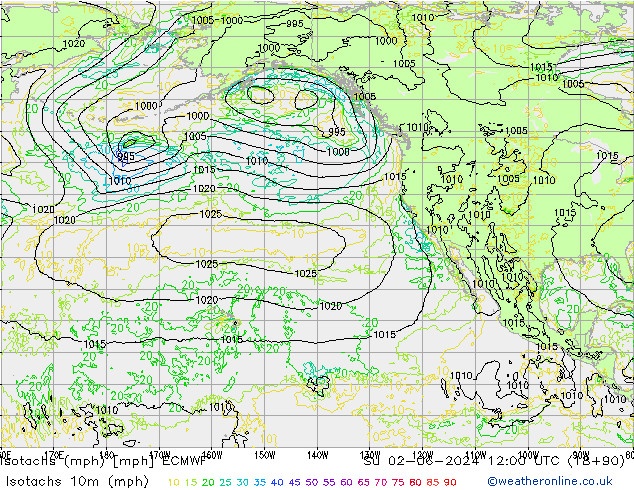 Isotachs (mph) ECMWF  02.06.2024 12 UTC