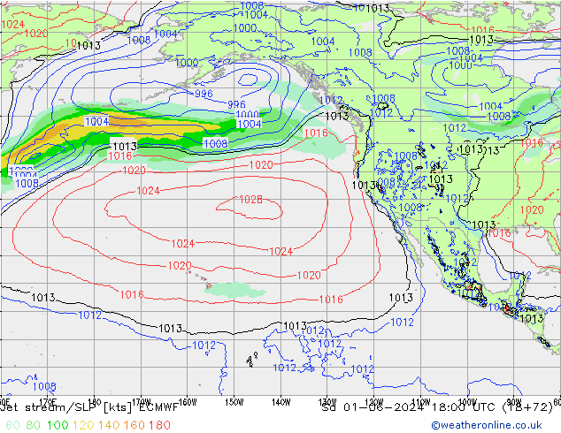 Prąd strumieniowy ECMWF so. 01.06.2024 18 UTC