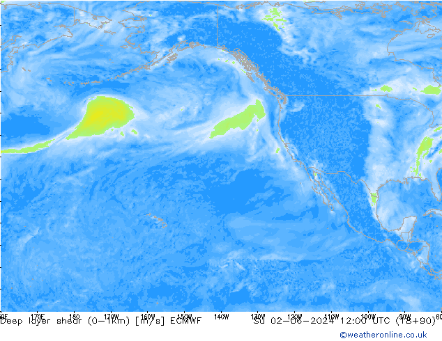 Deep layer shear (0-1km) ECMWF nie. 02.06.2024 12 UTC