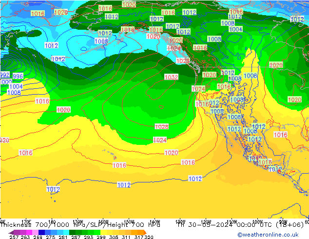 Thck 700-1000 гПа ECMWF чт 30.05.2024 00 UTC