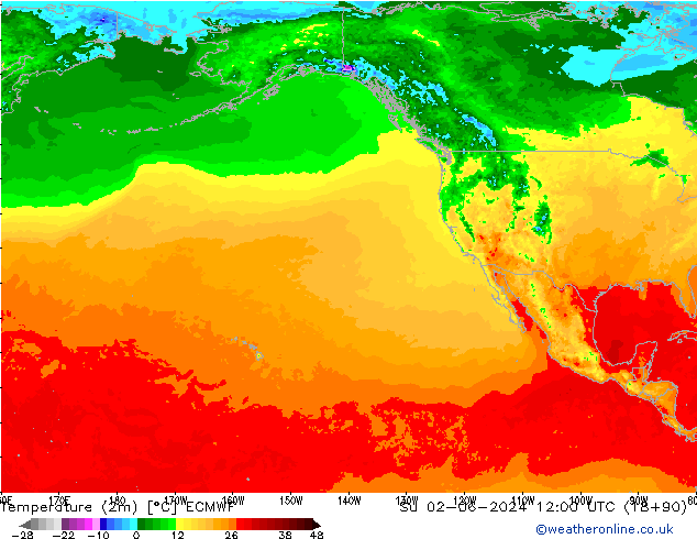Temperature (2m) ECMWF Su 02.06.2024 12 UTC