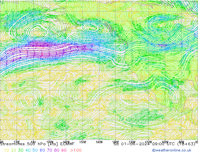 Línea de corriente 500 hPa ECMWF sáb 01.06.2024 09 UTC