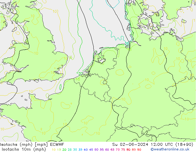Isotachs (mph) ECMWF dom 02.06.2024 12 UTC