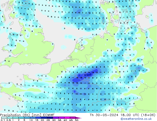 Z500/Rain (+SLP)/Z850 ECMWF 星期四 30.05.2024 00 UTC