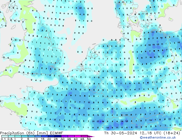 Z500/Rain (+SLP)/Z850 ECMWF Qui 30.05.2024 18 UTC