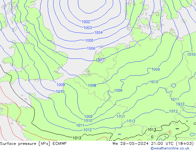 Surface pressure ECMWF We 29.05.2024 21 UTC