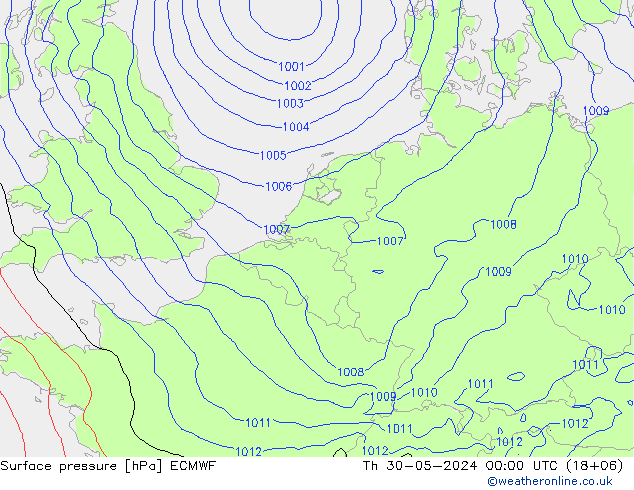 Atmosférický tlak ECMWF Čt 30.05.2024 00 UTC