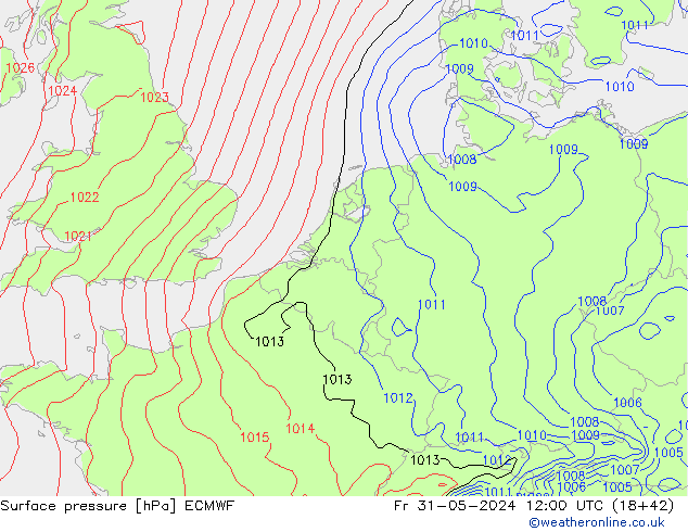 Surface pressure ECMWF Fr 31.05.2024 12 UTC