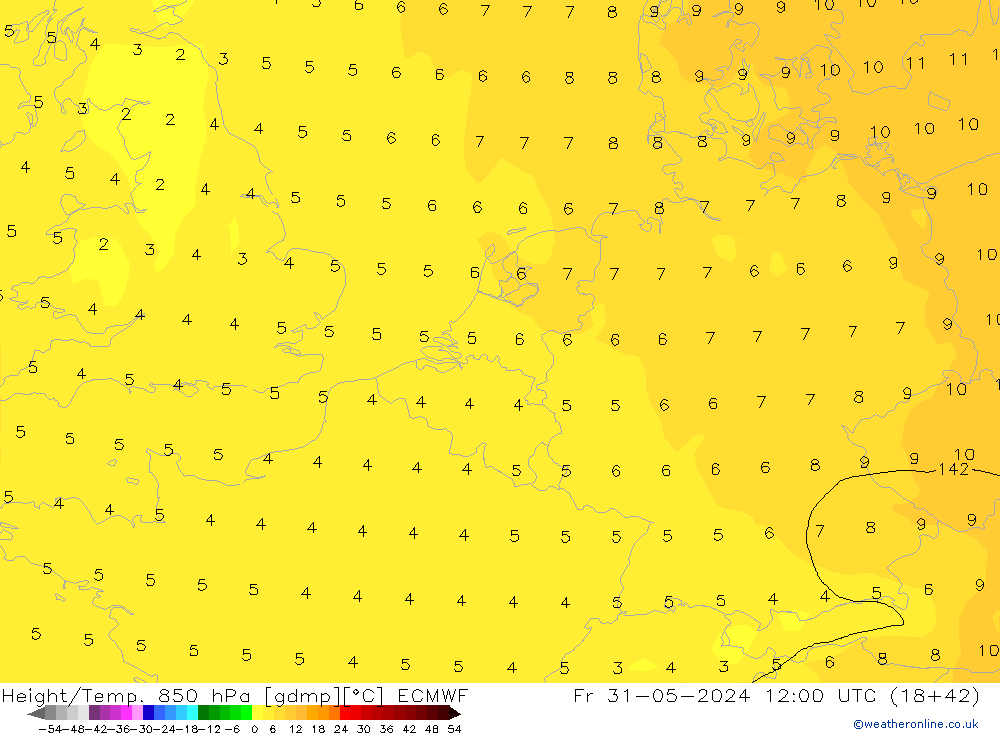 Z500/Rain (+SLP)/Z850 ECMWF Fr 31.05.2024 12 UTC