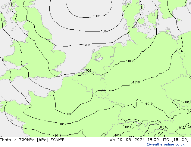 Theta-e 700hPa ECMWF śro. 29.05.2024 18 UTC