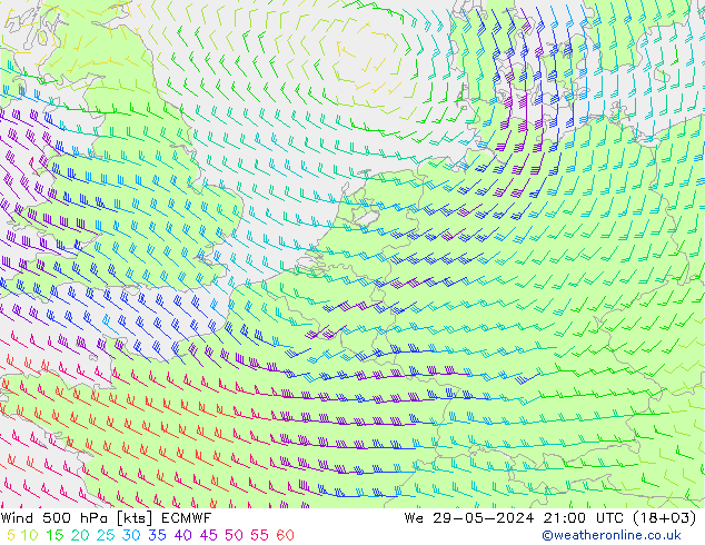 风 500 hPa ECMWF 星期三 29.05.2024 21 UTC