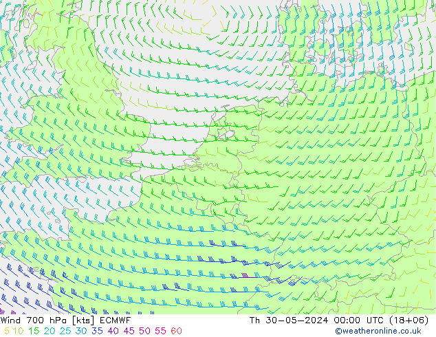 风 700 hPa ECMWF 星期四 30.05.2024 00 UTC