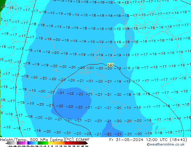 Height/Temp. 500 hPa ECMWF Fr 31.05.2024 12 UTC