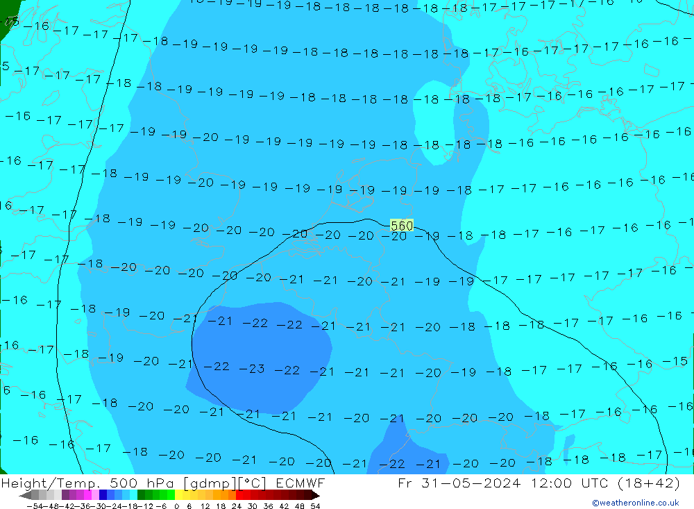 Z500/Rain (+SLP)/Z850 ECMWF Fr 31.05.2024 12 UTC