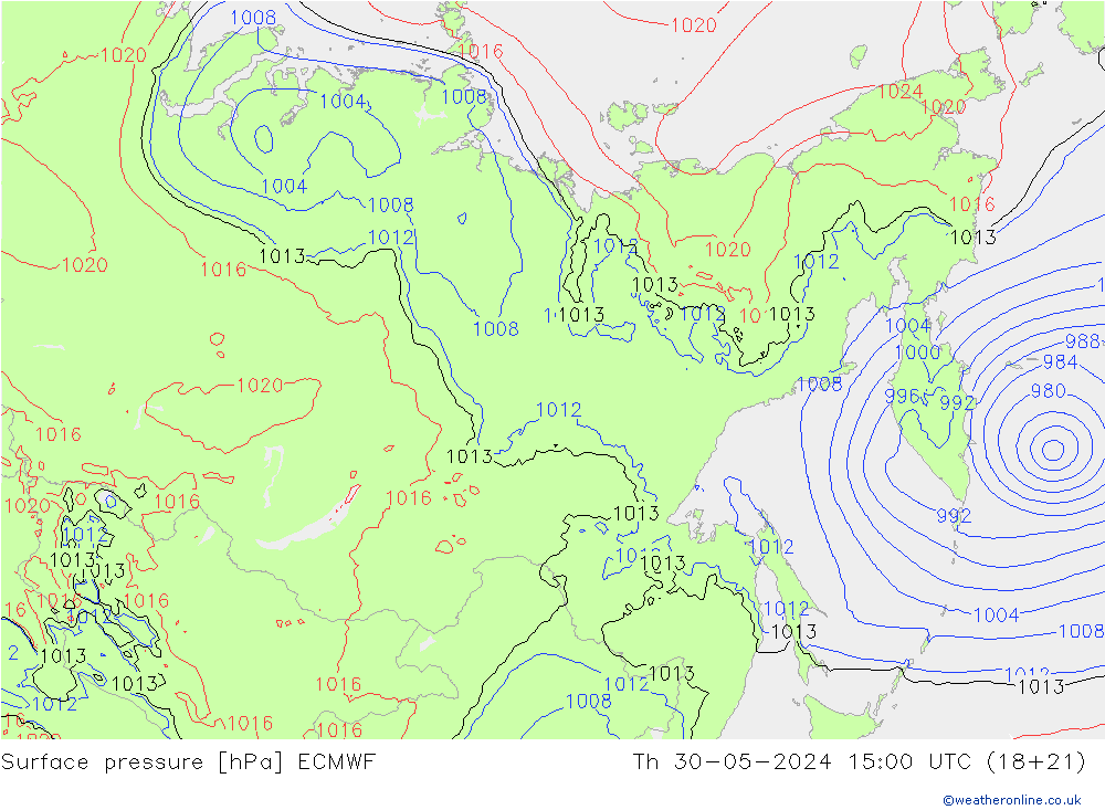 ciśnienie ECMWF czw. 30.05.2024 15 UTC