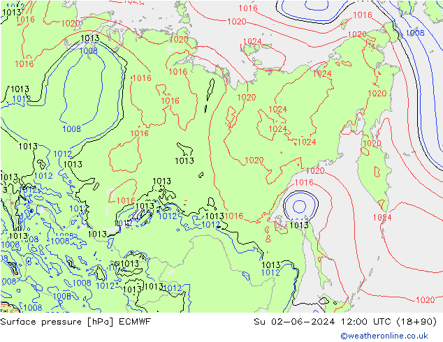 Pressione al suolo ECMWF dom 02.06.2024 12 UTC