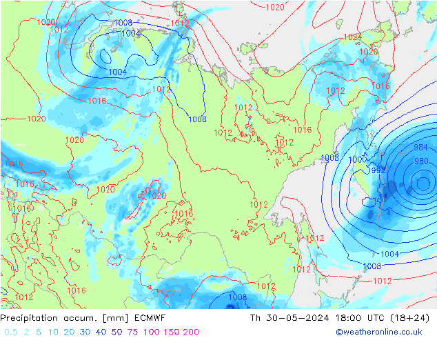 Precipitation accum. ECMWF Qui 30.05.2024 18 UTC