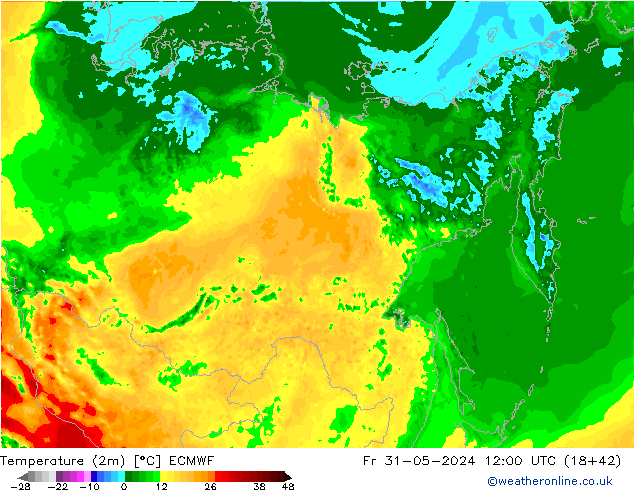 Temperature (2m) ECMWF Fr 31.05.2024 12 UTC