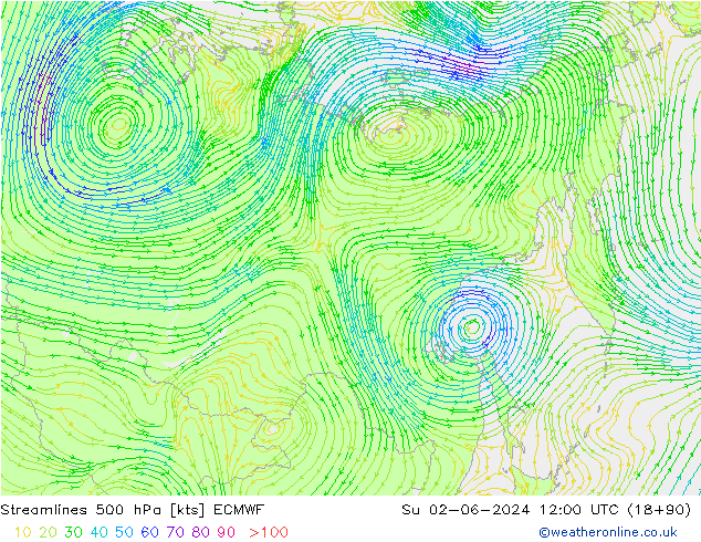 ветер 500 гПа ECMWF Вс 02.06.2024 12 UTC