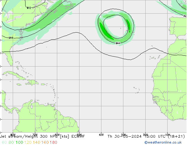 Jet stream ECMWF Qui 30.05.2024 15 UTC