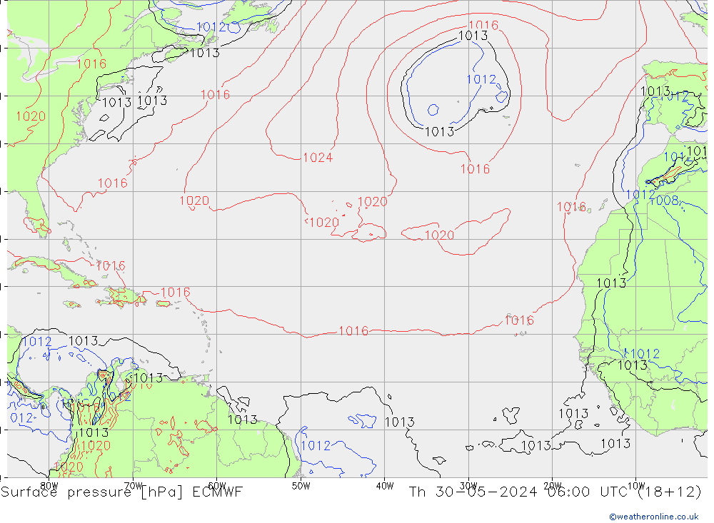 Presión superficial ECMWF jue 30.05.2024 06 UTC