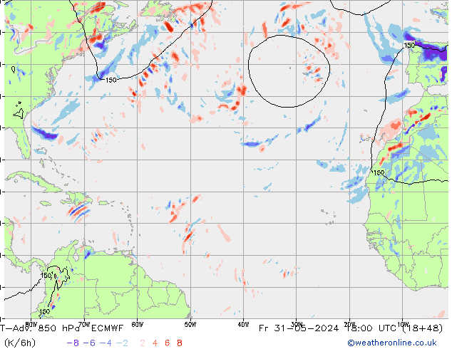 T-Adv. 850 hPa ECMWF Sex 31.05.2024 18 UTC