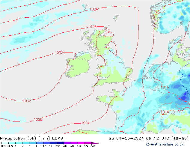 Précipitation (6h) ECMWF sam 01.06.2024 12 UTC