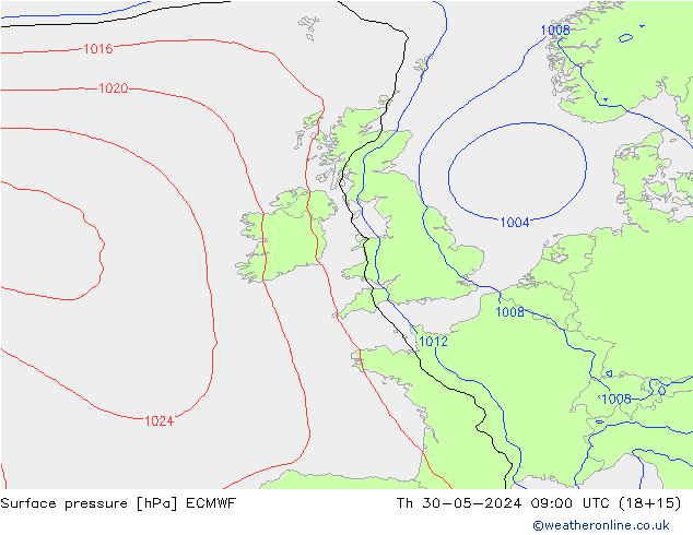 Surface pressure ECMWF Th 30.05.2024 09 UTC