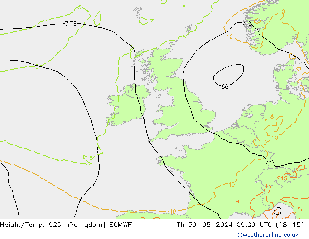 Height/Temp. 925 hPa ECMWF Th 30.05.2024 09 UTC