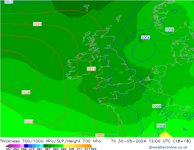 Thck 700-1000 hPa ECMWF jeu 30.05.2024 12 UTC