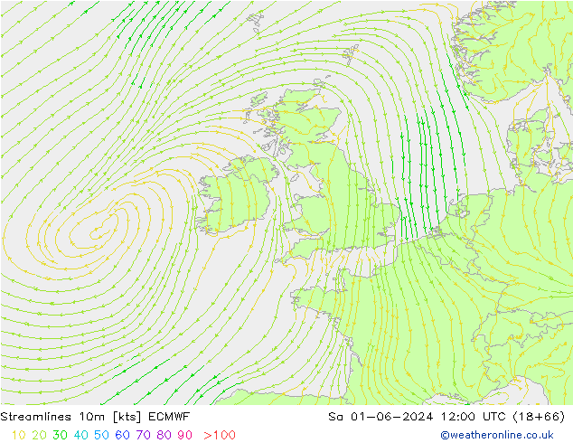 Ligne de courant 10m ECMWF sam 01.06.2024 12 UTC