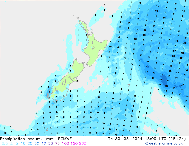 Precipitation accum. ECMWF Th 30.05.2024 18 UTC